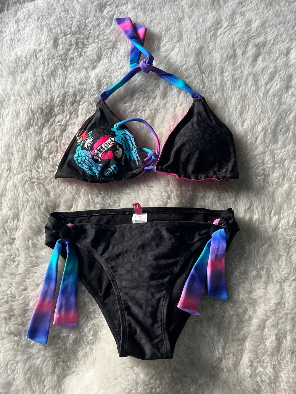 Op black Bikini with Blue-Purple Tie-Dye Accents size small